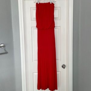 Lulus - Long Strapless Red Coral Dress